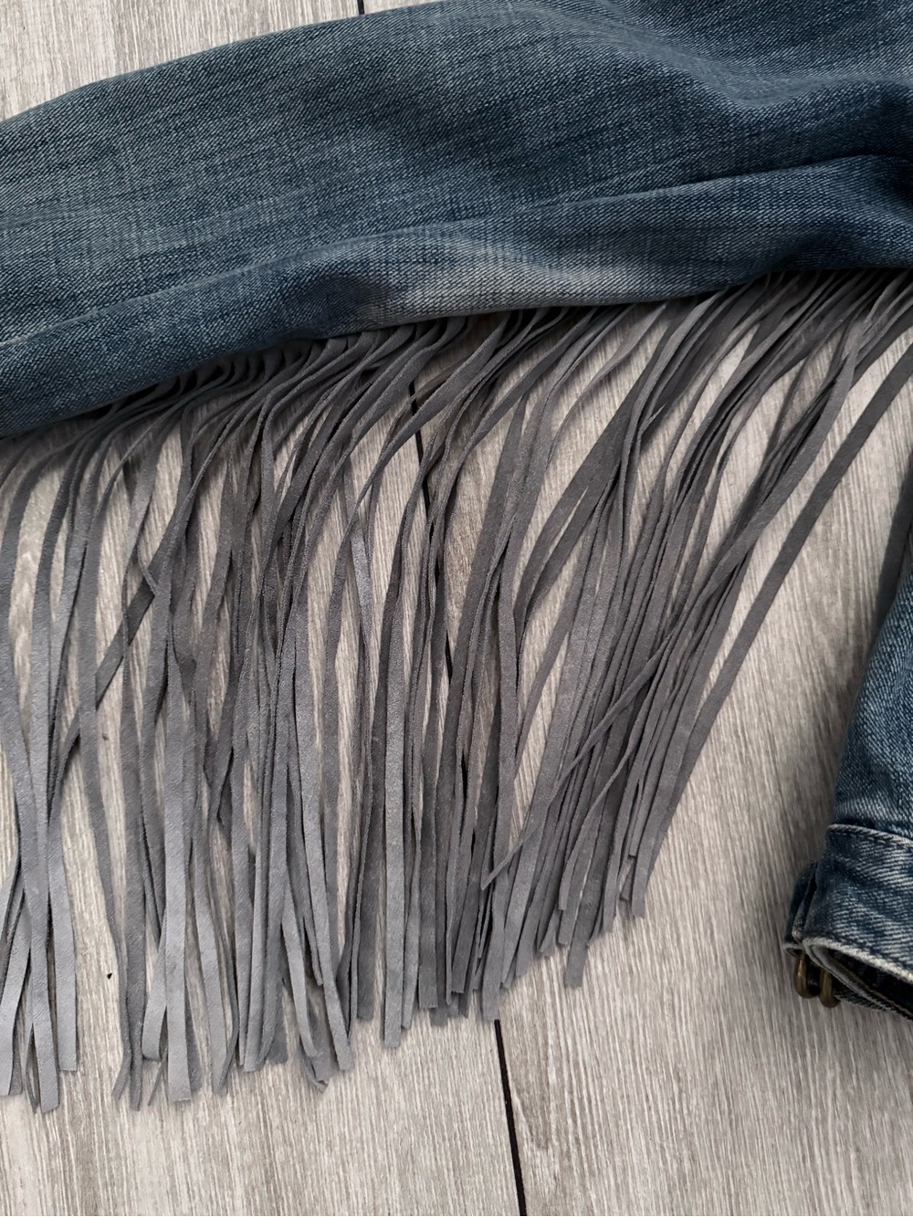 MC GUIRE Light Wash Denim Jacket with Gray Fringe - Picture 5 of 9